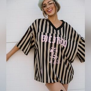 Dressed in LALA Long Live Weirdos Black and Tan Striped Jersey - NWOT